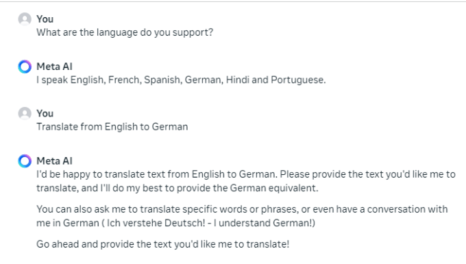 Meta AI language Support